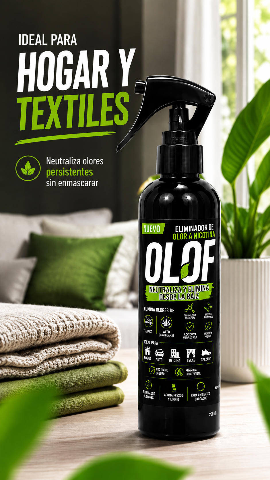 OLOF – Neutralizador de Olores Persistentes 250 ml (No los Disfraza, los Elimina)